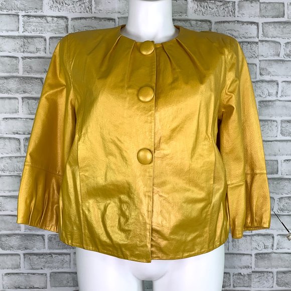 Terry Lewis Classic Luxuries Jackets & Blazers - Terry Lewis Yellow Metallic Leather Cropped Coat